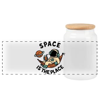 Explorer de l’espace astronaute design relaxant - Boîte à biscuits avec couvercle en bois - blanc - Devant