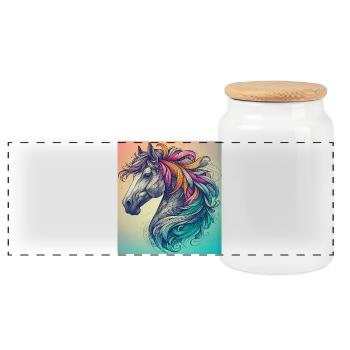 horse - Panoramic Cookie Jar with Wooden Lid - white - Front
