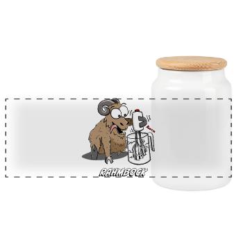 Humorous Bock with Kitchen Mixer - Panoramic Cookie Jar with Wooden Lid - white - Front