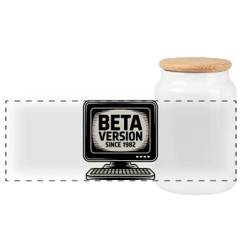 Retro Computer Beta Version Design - Panoramic Cookie Jar with Wooden Lid - white - Front