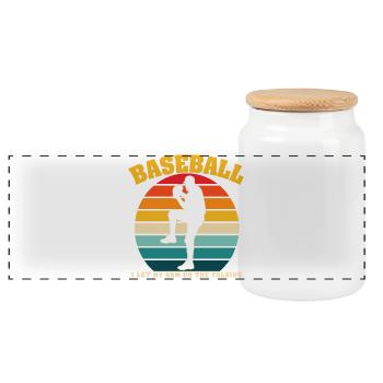 Retro-Baseball Ich lasse meinen Arm den sprechenden Krug machen - Panorama Keksdose mit Holzdeckel - Weiß - Vorne