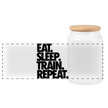 Eat Sleep Train Repeat - Panorama Keksdose mit Holzdeckel - Weiß - Vorne
