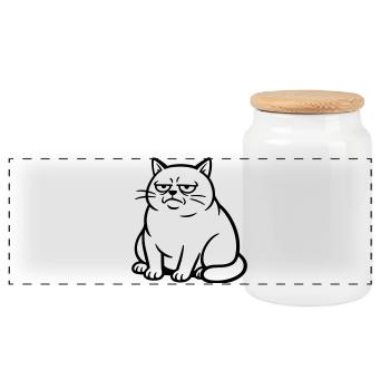 Gelangweilte Katze - Panorama Keksdose mit Holzdeckel - Weiß - Vorne