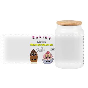 Pâtisserie dans les coulisses Conception de dessin animé - Boîte à biscuits avec couvercle en bois - blanc - Devant
