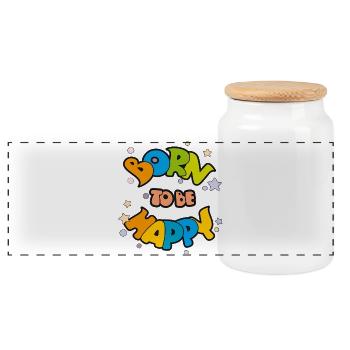 Born to be Happy - Panoramic Cookie Jar with Wooden Lid - white - Front