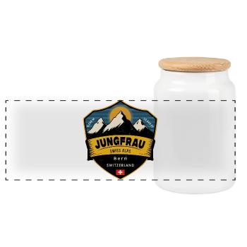 Jungfrau, Swiss Alps,  Switzerland  - Panoramic Cookie Jar with Wooden Lid - white - Front