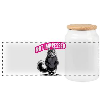 Not Impressed Cat Hoodie - Panoramic Cookie Jar with Wooden Lid - white - Front