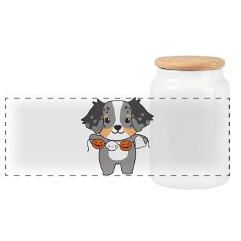 Rottweiler Happy Halloween Cute Vampire Costume - Panoramic Cookie Jar with Wooden Lid - white - Front
