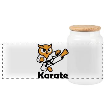 Hibou de karaté - Boîte à biscuits avec couvercle en bois - blanc - Devant