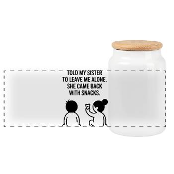 Drôle de sœur amour collation humour citation - Boîte à biscuits avec couvercle en bois - blanc - Devant