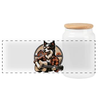 Chien de campagne avec guitare Border Collie Farm - Boîte à biscuits avec couvercle en bois - blanc - Devant
