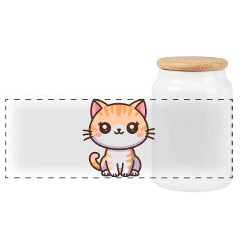 Cute Cartoon Kitten - Panoramic Cookie Jar with Wooden Lid - white - Front