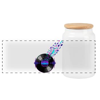 Retro Vinyl and Digital Skyline Design - Panoramic Cookie Jar with Wooden Lid - white - Front