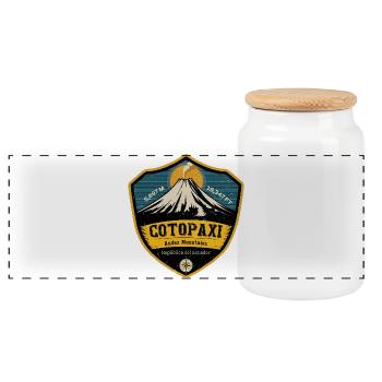 Cotopaxi Volcano , Ecuador National Park , Ecuado  - Panoramic Cookie Jar with Wooden Lid - white - Front