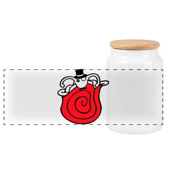 Mr Snail Sir Cylinder Monocle Rich Wealthy - Panoramic Cookie Jar with Wooden Lid - white - Front