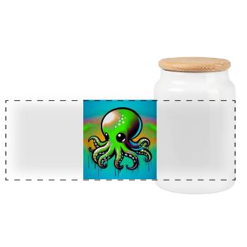 Octopus - Panoramic Cookie Jar with Wooden Lid - white - Front