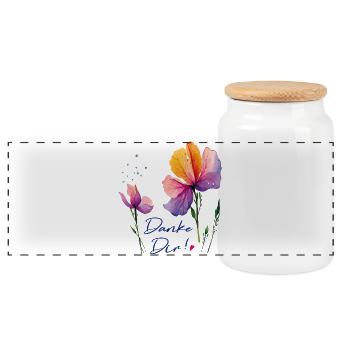 Thank you - Panoramic Cookie Jar with Wooden Lid - white - Front