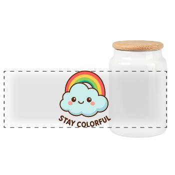 Cute cloud rainbow graphic - Panoramic Cookie Jar with Wooden Lid - white - Front