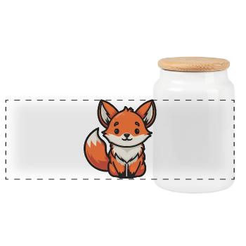 Cute Cartoon Fox Animal Lover - Panoramic Cookie Jar with Wooden Lid - white - Front