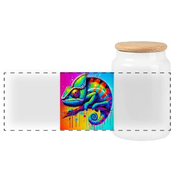 chameleon - Panoramic Cookie Jar with Wooden Lid - white - Front