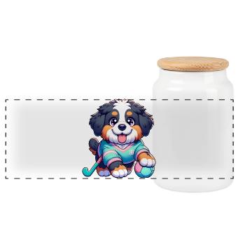 Field Hockey Puppy Bernese Mountain Dog With Ball - Panoramic Cookie Jar with Wooden Lid - white - Front