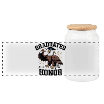 Graduation Eagle - Panoramic Cookie Jar with Wooden Lid - white - Front