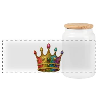 Vibrant Rainbow Royal Crown Design - Panoramic Cookie Jar with Wooden Lid - white - Front