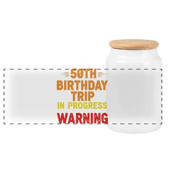 50th Birthday Trip in Progress T-shirt - Panoramic Cookie Jar with Wooden Lid - white - Front