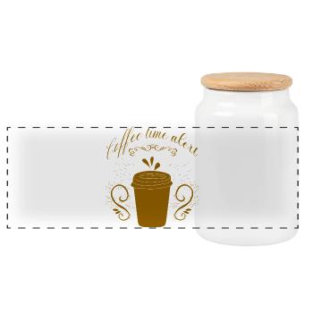 coffee time alert - Panoramic Cookie Jar with Wooden Lid - white - Front