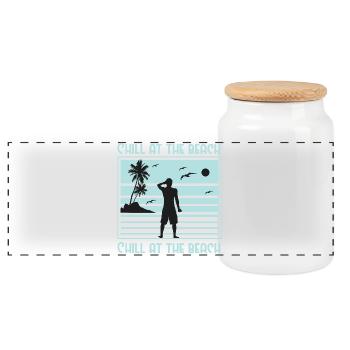 Relaxed Beach Silhouette Design - Panorama Keksdose mit Holzdeckel - Weiß - Vorne