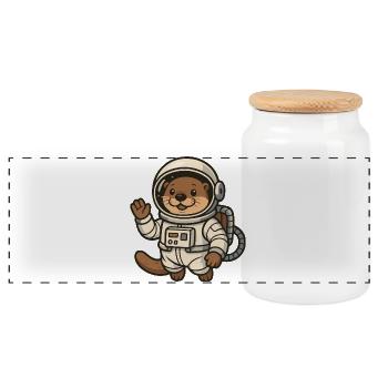 Loutre de l'espace avec combinaison spatiale - Boîte à biscuits avec couvercle en bois - blanc - Devant