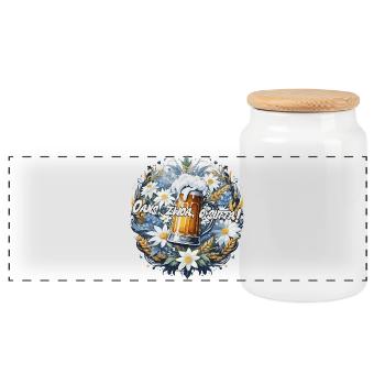 Bavarian Beer Festival Oans, two, g'suffa! - Panoramic Cookie Jar with Wooden Lid - white - Front