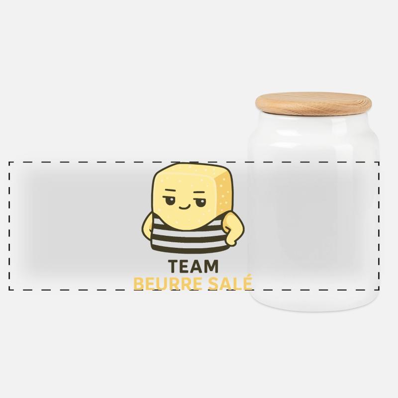 Team mit gesalzener Butter - Panorama Keksdose mit Holzdeckel - Weiß
