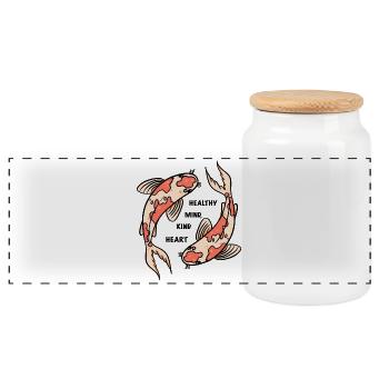 Cercle de poissons Koi avec citation positive - Boîte à biscuits avec couvercle en bois - blanc - Devant