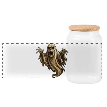 Halloween ghost spooky horror monster - Panoramic Cookie Jar with Wooden Lid - white - Front