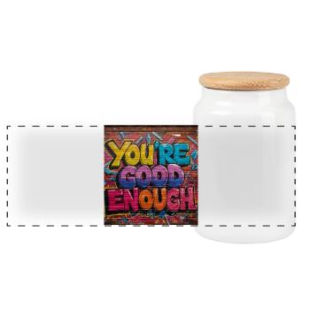 Inspiring Graffiti Text Art - Panoramic Cookie Jar with Wooden Lid - white - Front