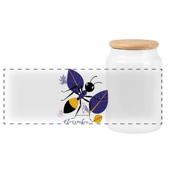 November bird with leaves in autumn - Panoramic Cookie Jar with Wooden Lid - white - Front