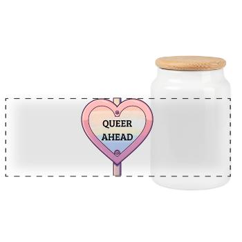 Queer Ahead – Pastell Regenbogen Schild - Panorama Keksdose mit Holzdeckel - Weiß - Vorne