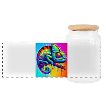 chameleon - Panoramic Cookie Jar with Wooden Lid - white - Front