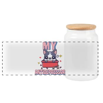 My Antidepressor Bouledogue Français Humour Chien - Boîte à biscuits avec couvercle en bois - blanc - Devant