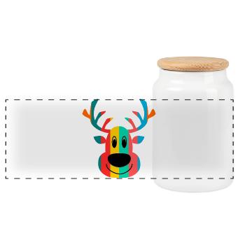 REINDEER. CHRISTMAS. MERRY CHRISTMAS. MERRY CHRISTMAS - Panoramic Cookie Jar with Wooden Lid - white - Front