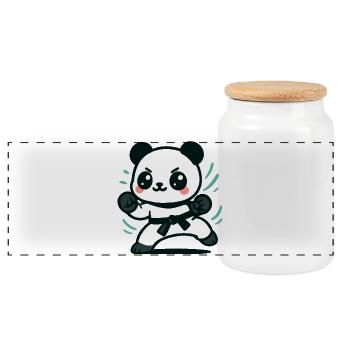 Cute Panda Martial Arts Design - Panoramic Cookie Jar with Wooden Lid - white - Front