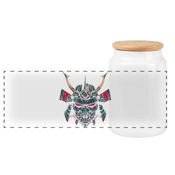 Mech Samurai - Panoramic Cookie Jar with Wooden Lid - white - Front