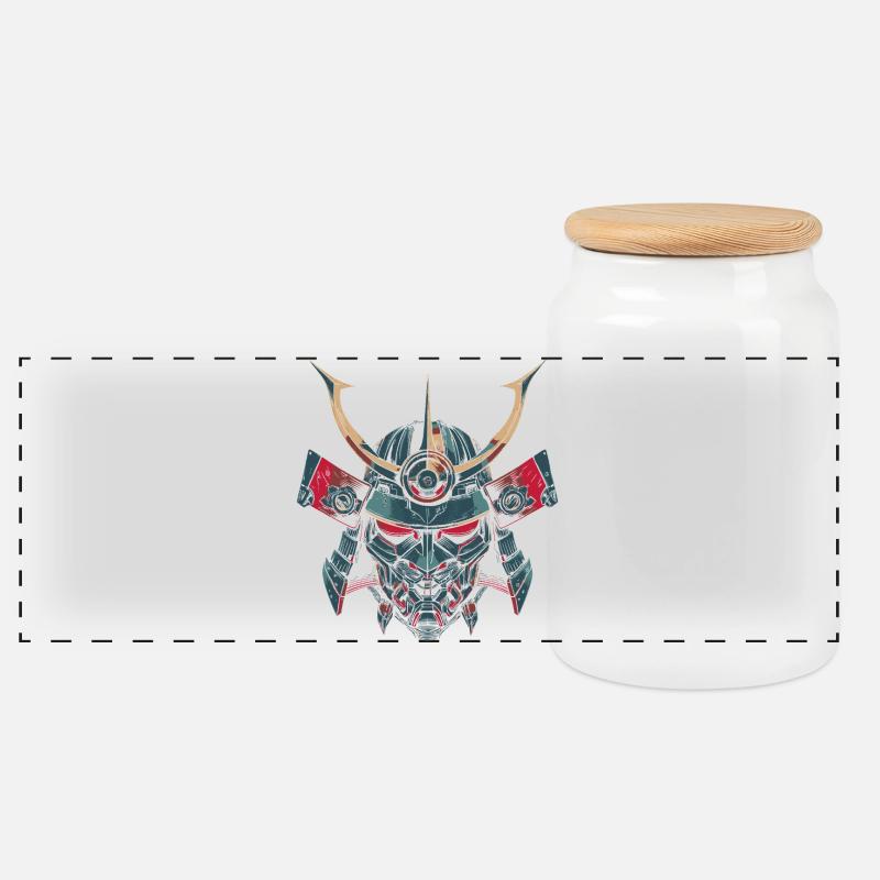Mech-Samurai - Panorama Keksdose mit Holzdeckel - Weiß