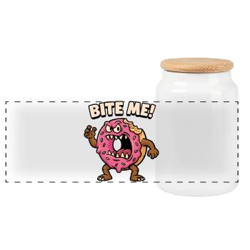 Aggressive Donut Monster Design - Panoramic Cookie Jar with Wooden Lid - white - Front