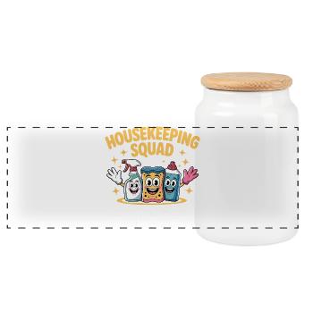 Funny Cleaning Design - Panoramic Cookie Jar with Wooden Lid - white - Front