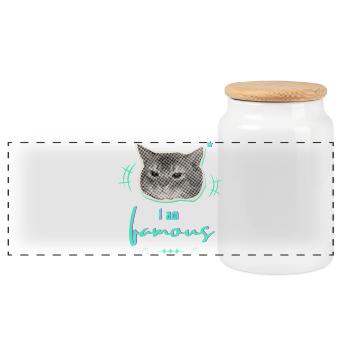 Humorvolle Katzenmeme Gestaltung - I am famous - Panorama Keksdose mit Holzdeckel - Weiß - Vorne