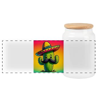 cactus - Panoramic Cookie Jar with Wooden Lid - white - Front