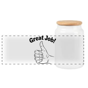 Great Job Thumbs Up - Panoramic Cookie Jar with Wooden Lid - white - Front