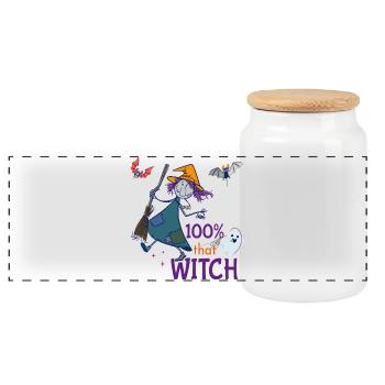 Halloween Witch - Panoramic Cookie Jar with Wooden Lid - white - Front